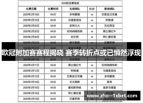 欧冠附加赛赛程揭晓 赛季转折点或已悄然浮现